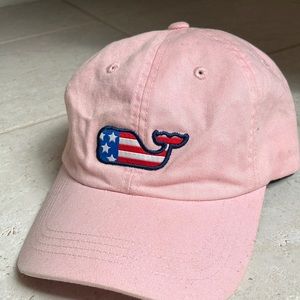 Pink, American flag whale Vineyard Vines baseball cap